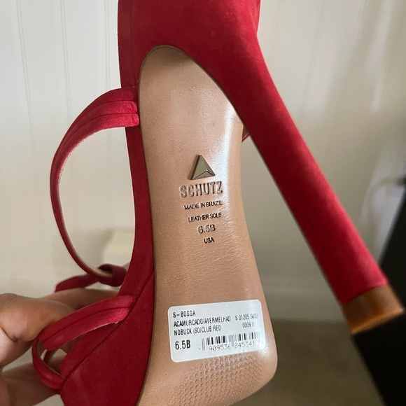 NEW • Schutz • Bogga Strap Suede Sandal Pumps (Red) - Picture 4 of 8